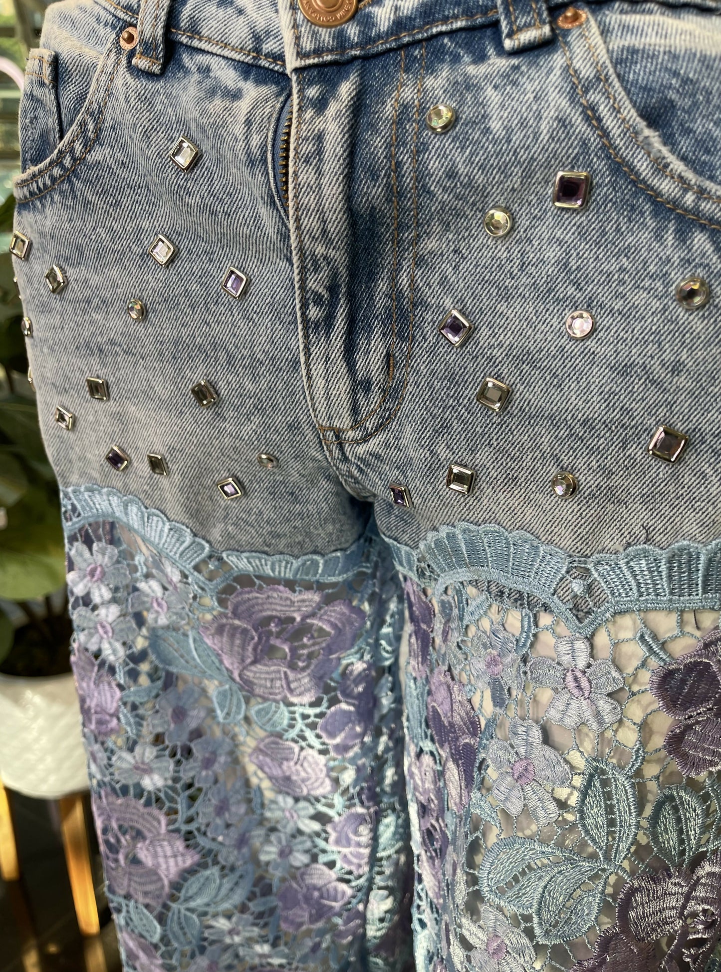 Denim Jean and lace leg treatment