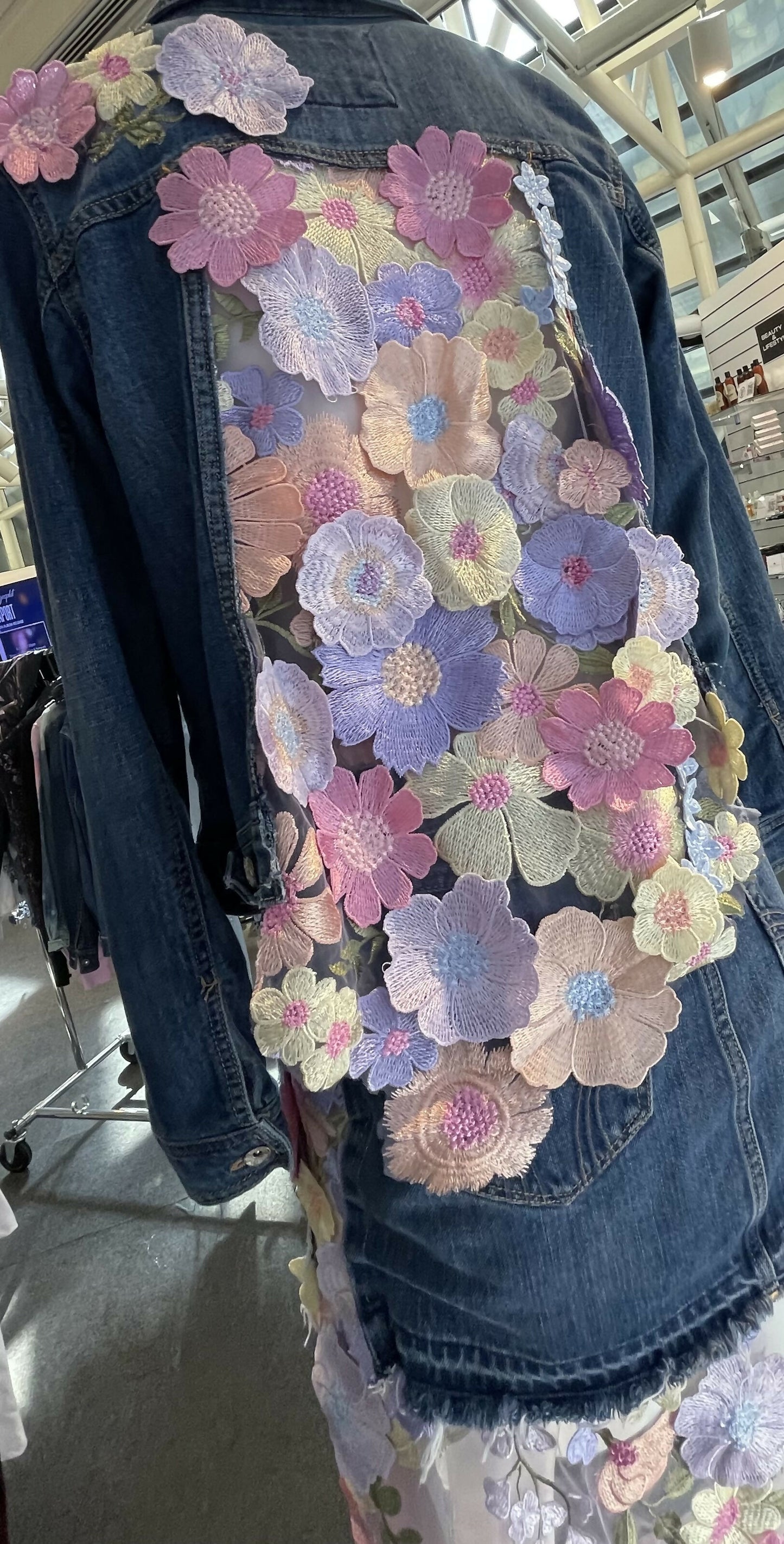Floral jean jacket with cut out back