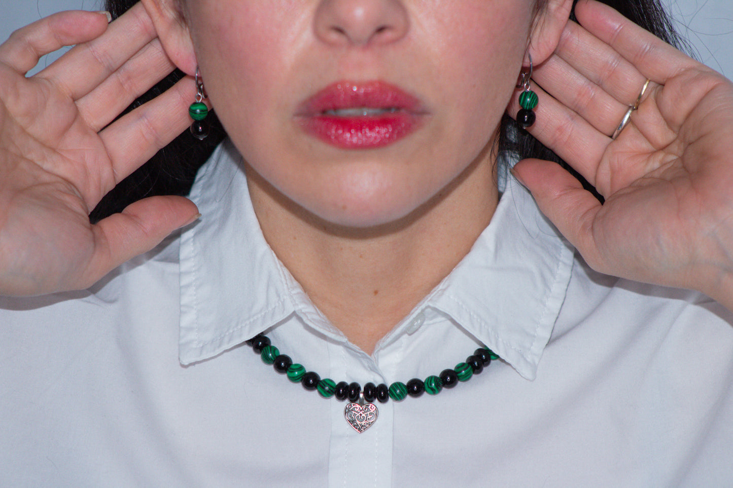 Malachite necklace set