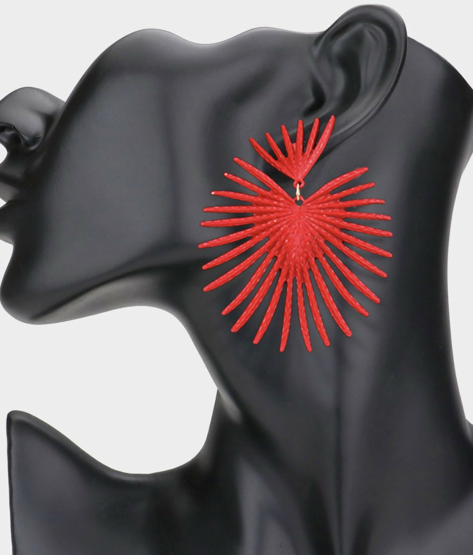 Abstract Spiked Metal Dangle Earring- Red