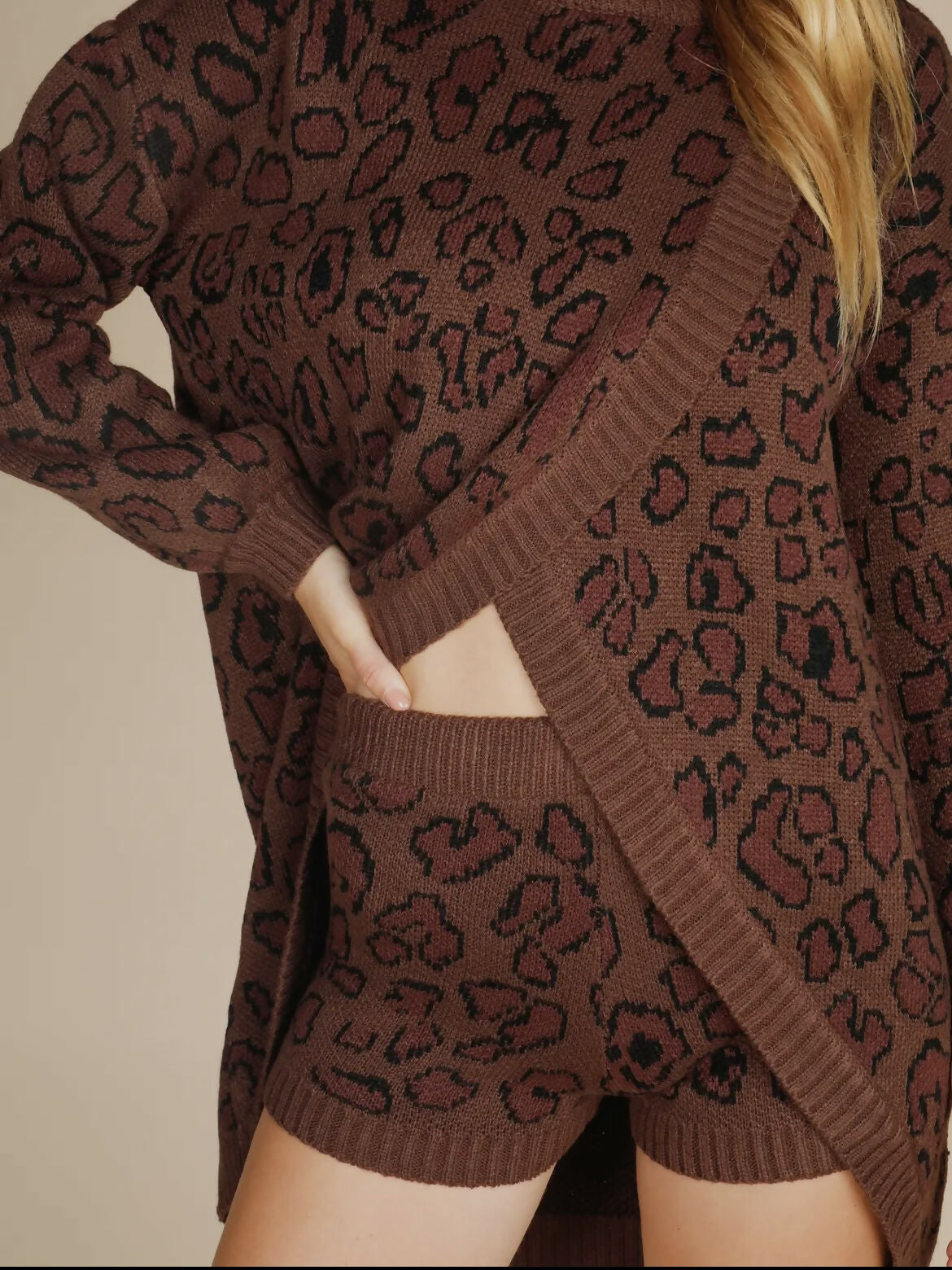 Animal Print Overlap Sweater + Short Set