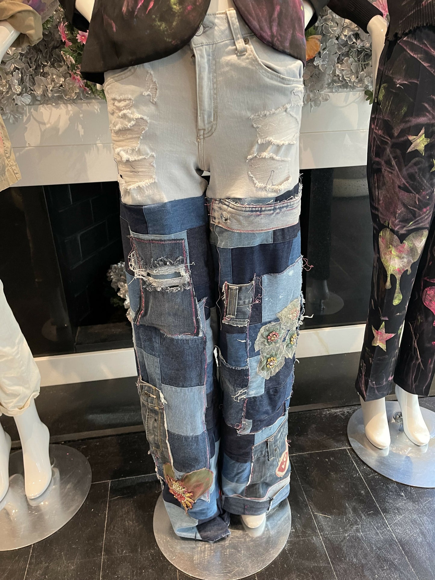 Multi media denim pant
