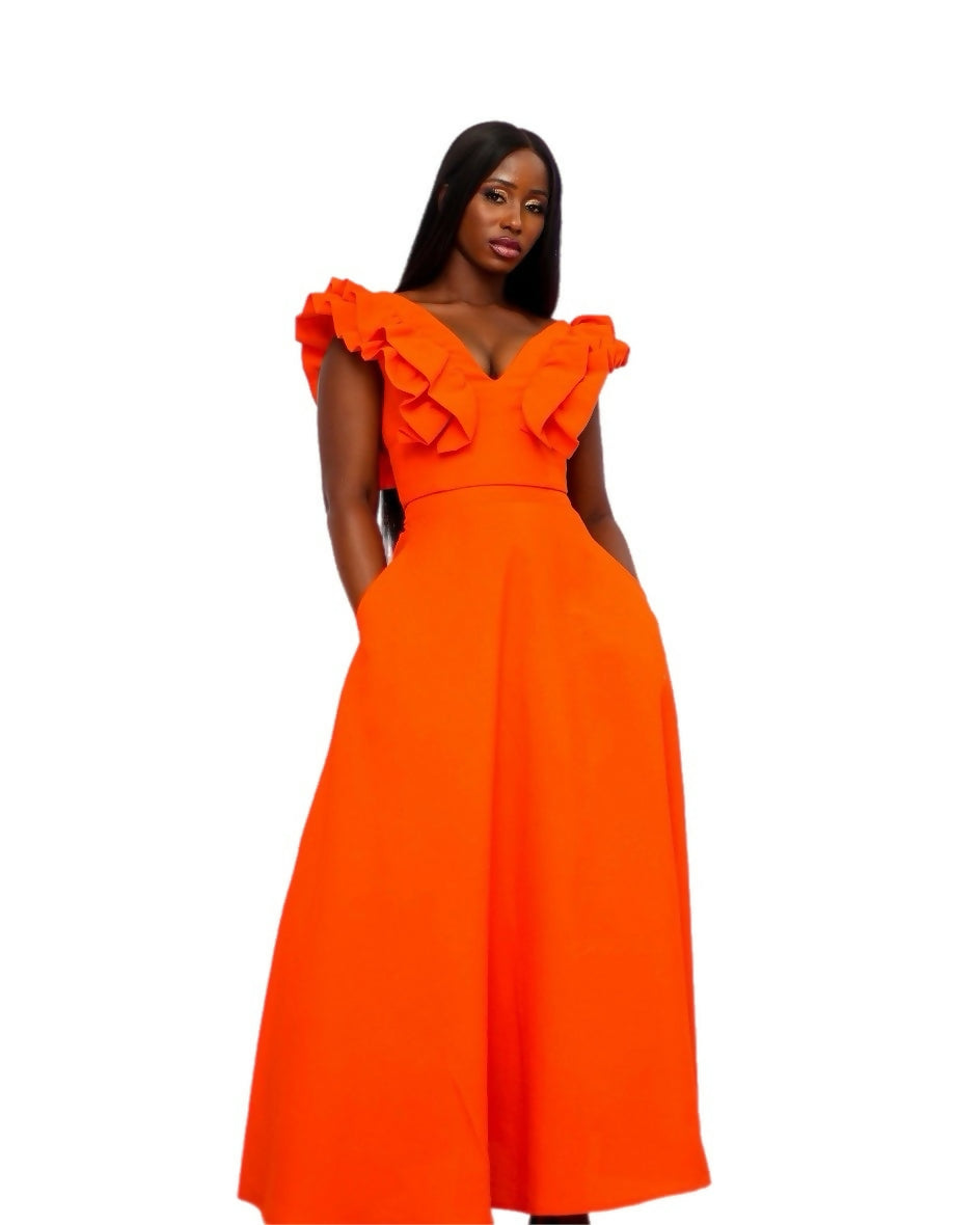 Flame Ruffle Sculpted Top & Maxi Skirt