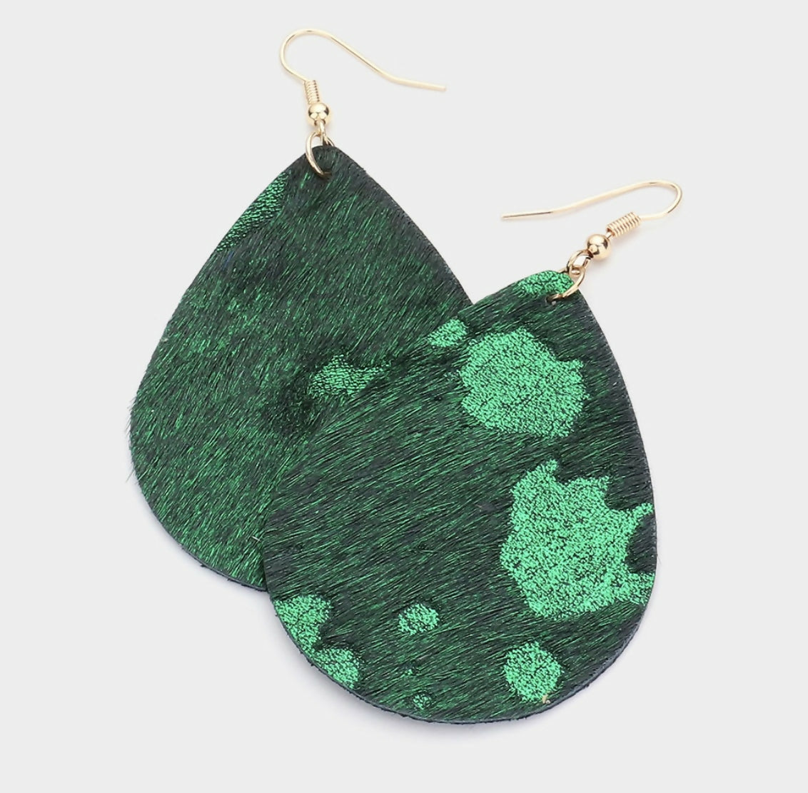 Tear Drop Leather Green Earring