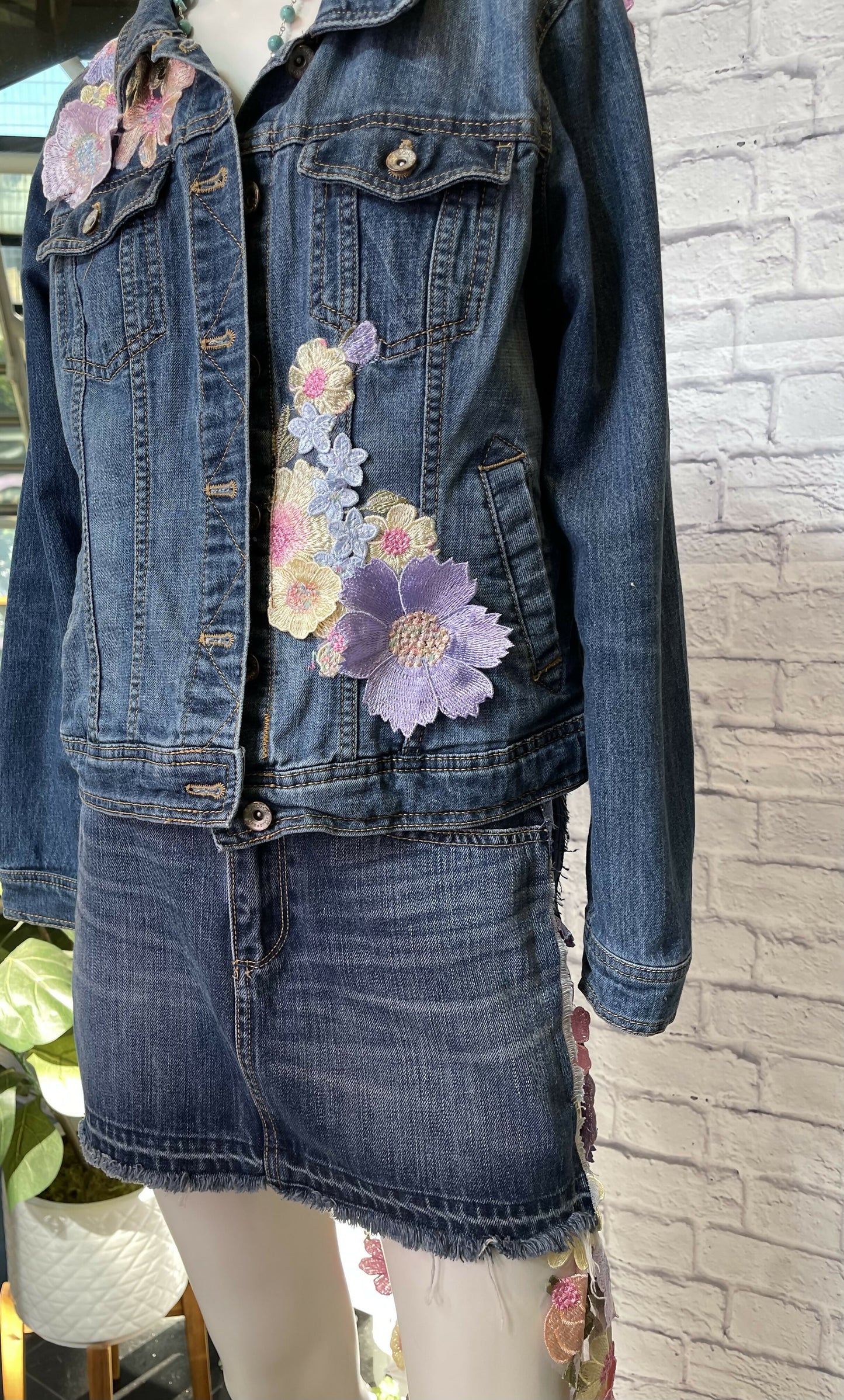 Floral jean jacket with cut out back