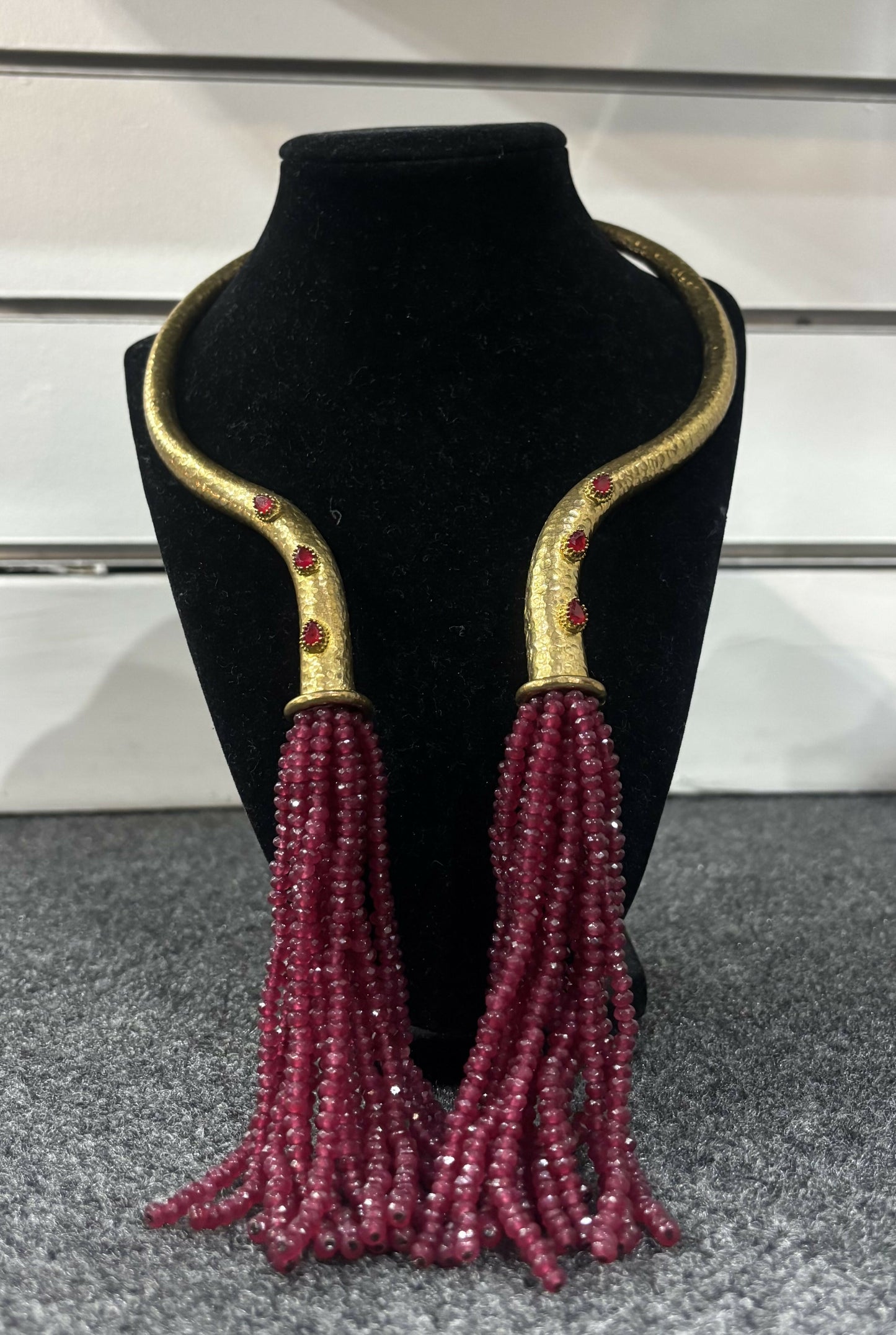 Egyptian Inspired Burgundy Fringe Necklace