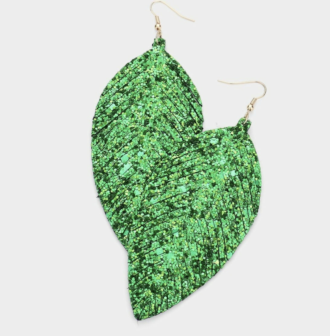 Green Glitter Leaf Earring