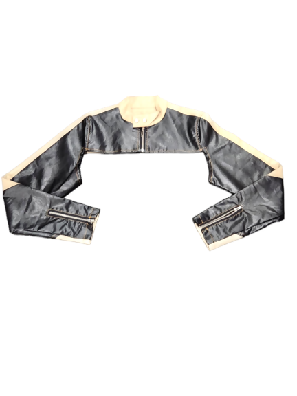 Tan and Black Leather Crop Jacket