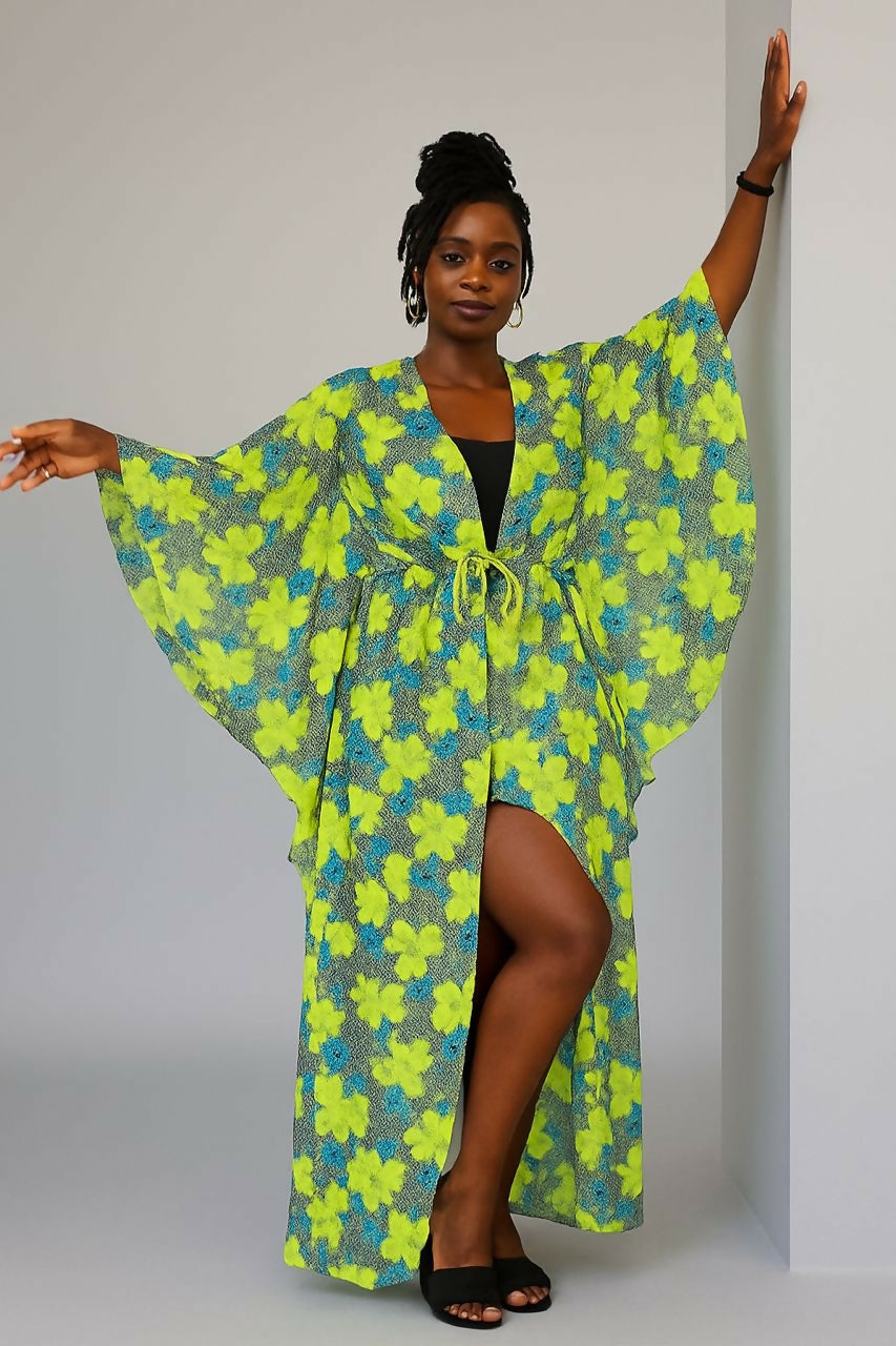 The Lime Bloom Chiffon Kimono & Shorts (Set)