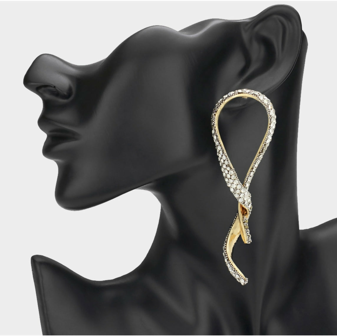 Gold Rhinestone Paved Twist Earring