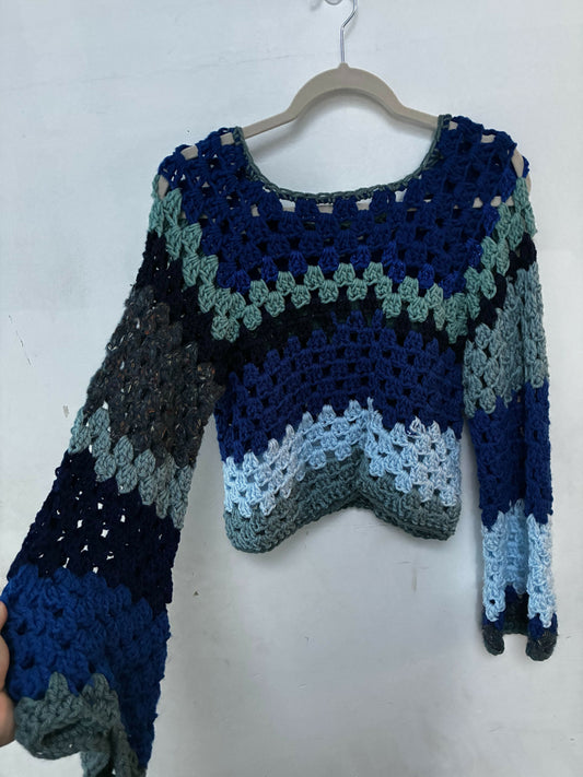 Blue Crocheted Pullover