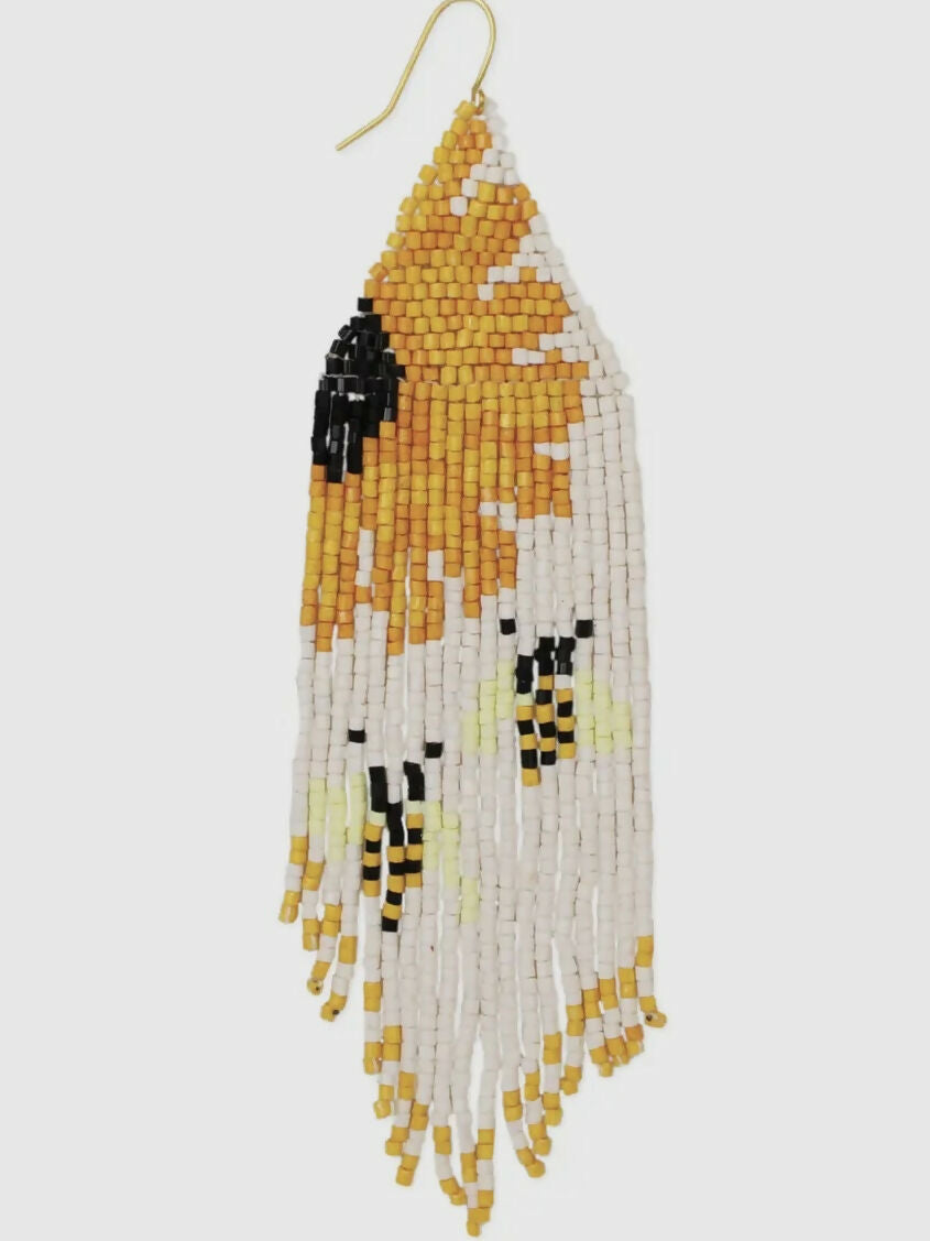 Sunflower Beaded Fringe Earrings