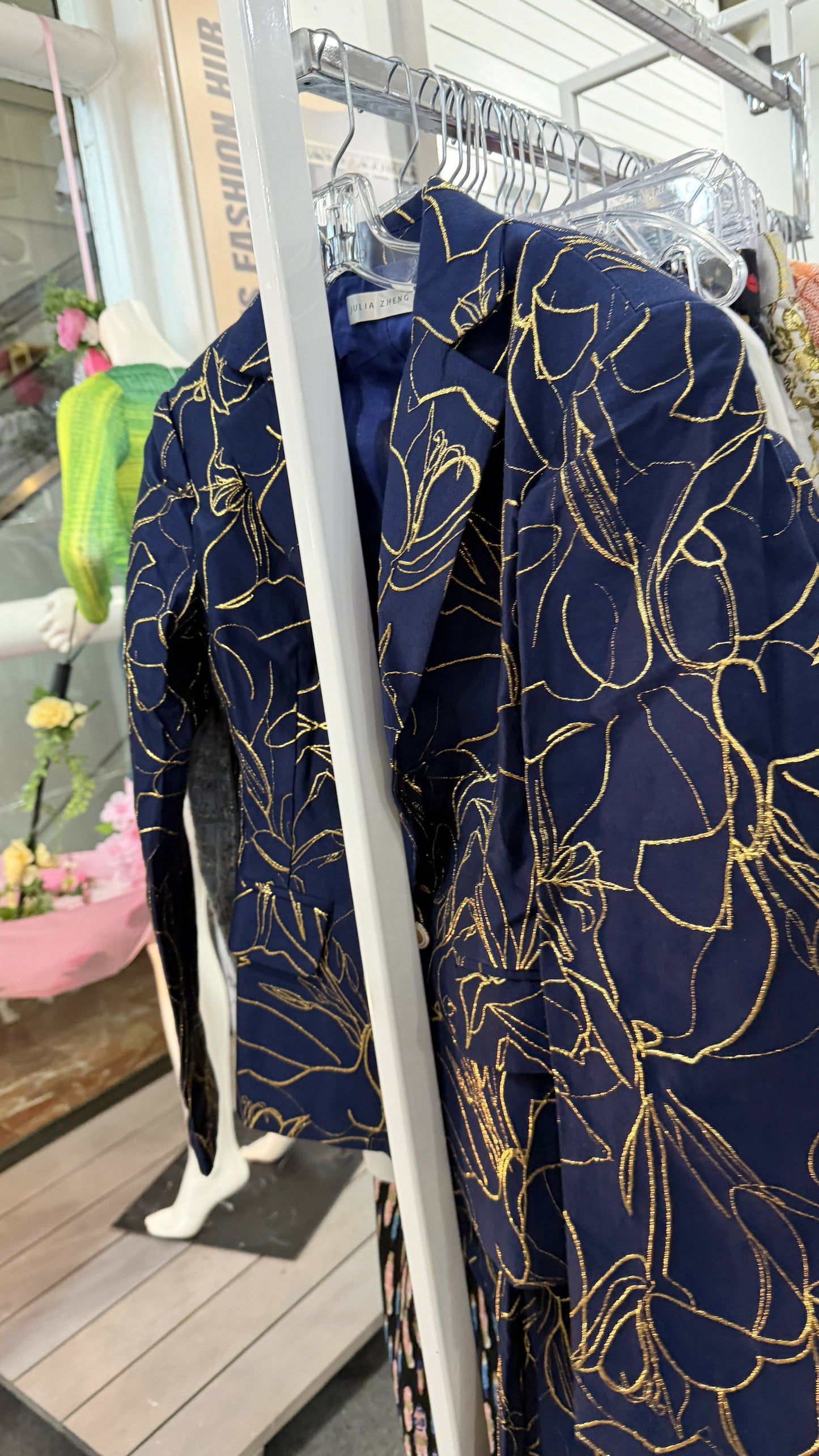 Navy blue jacquard pants