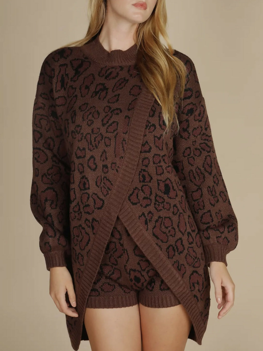 Animal Print Overlap Sweater + Short Set
