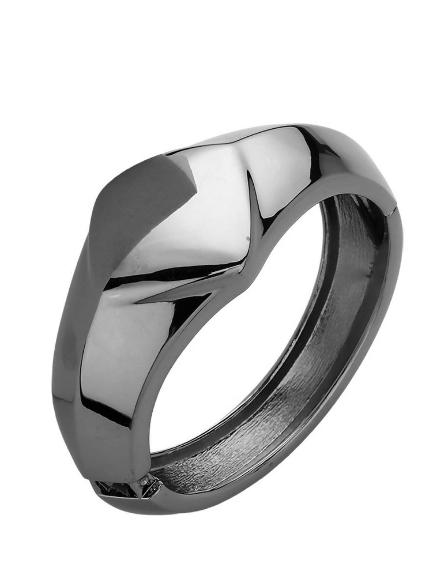 Metal Hinged Cuff Bracelet- Charcoal