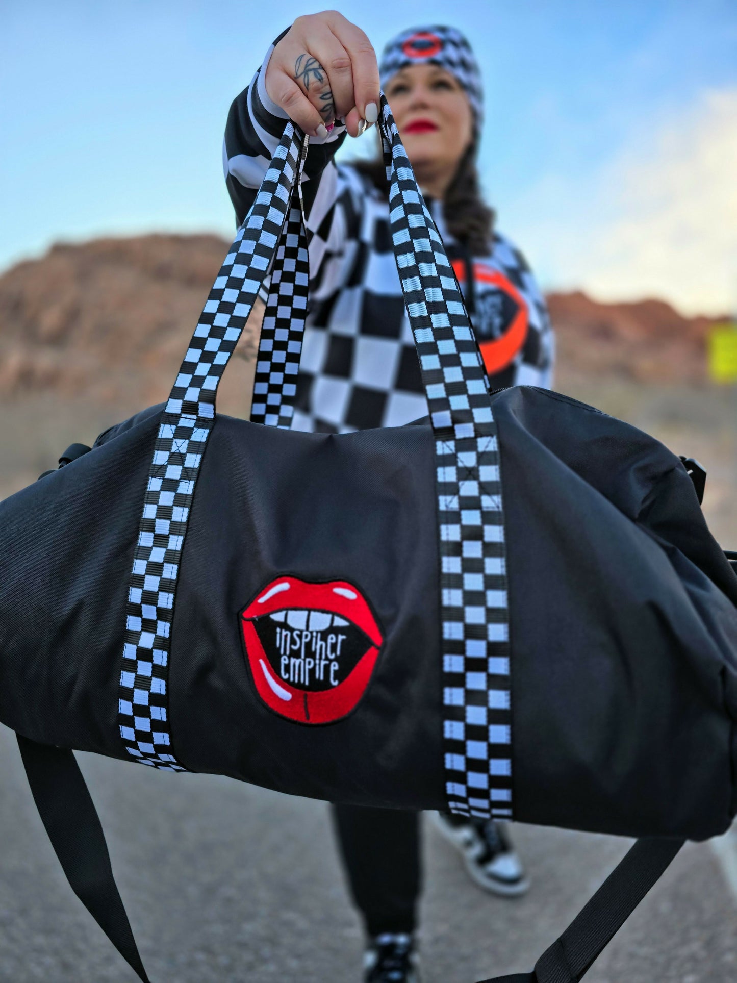 Checkered Lips Duffel Bag 3