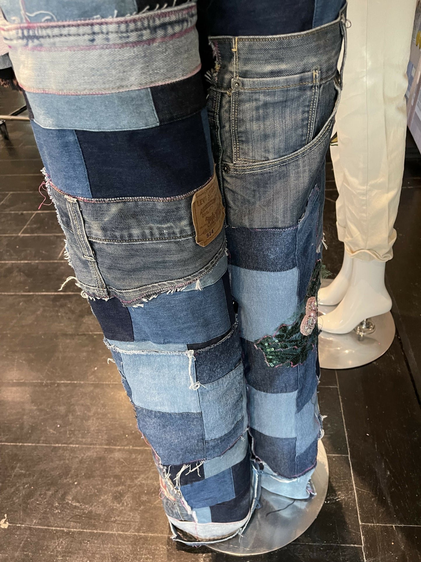 Multi media denim pant