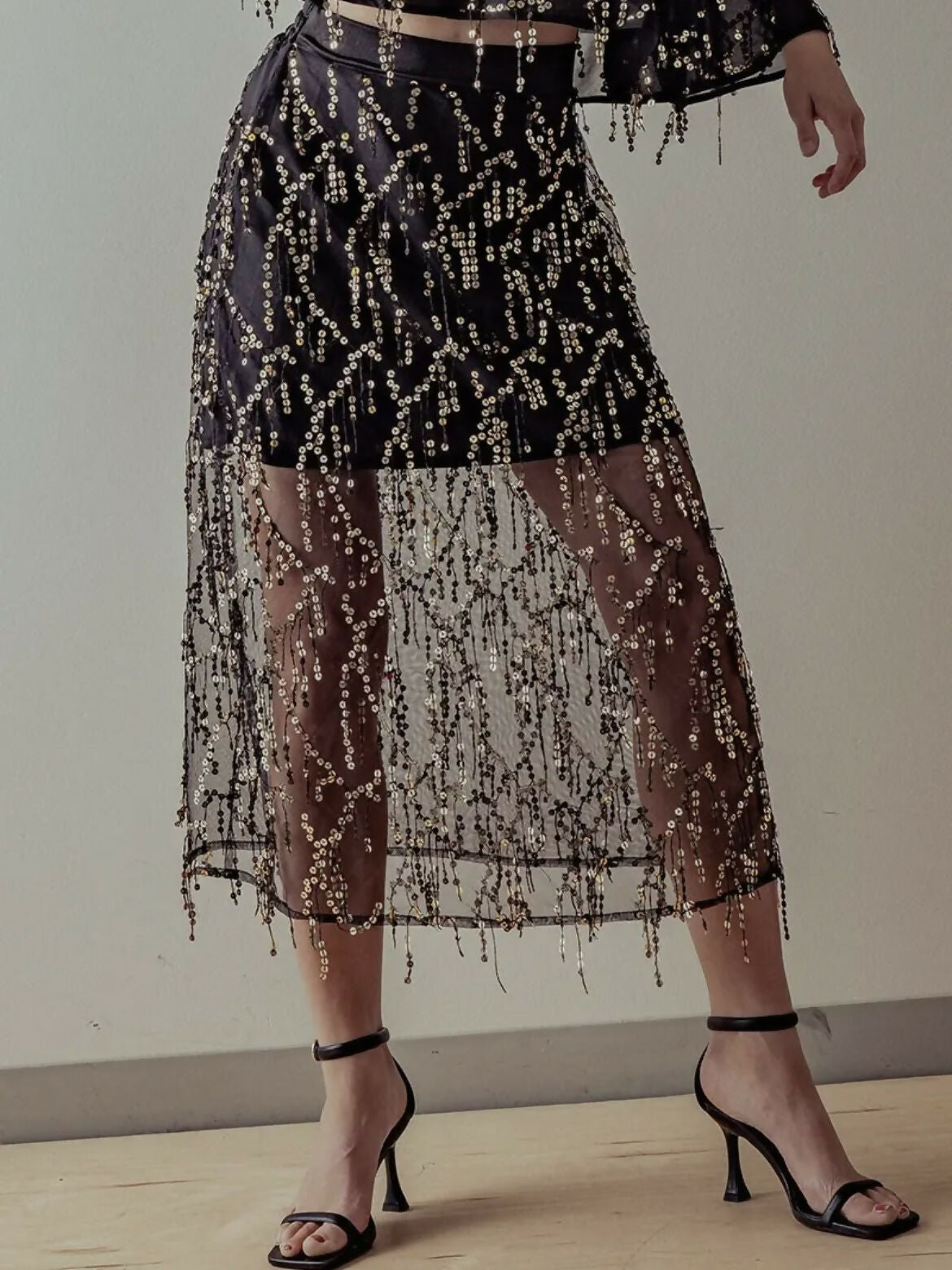 SEQUIN SHEER LAYERED SKIRT