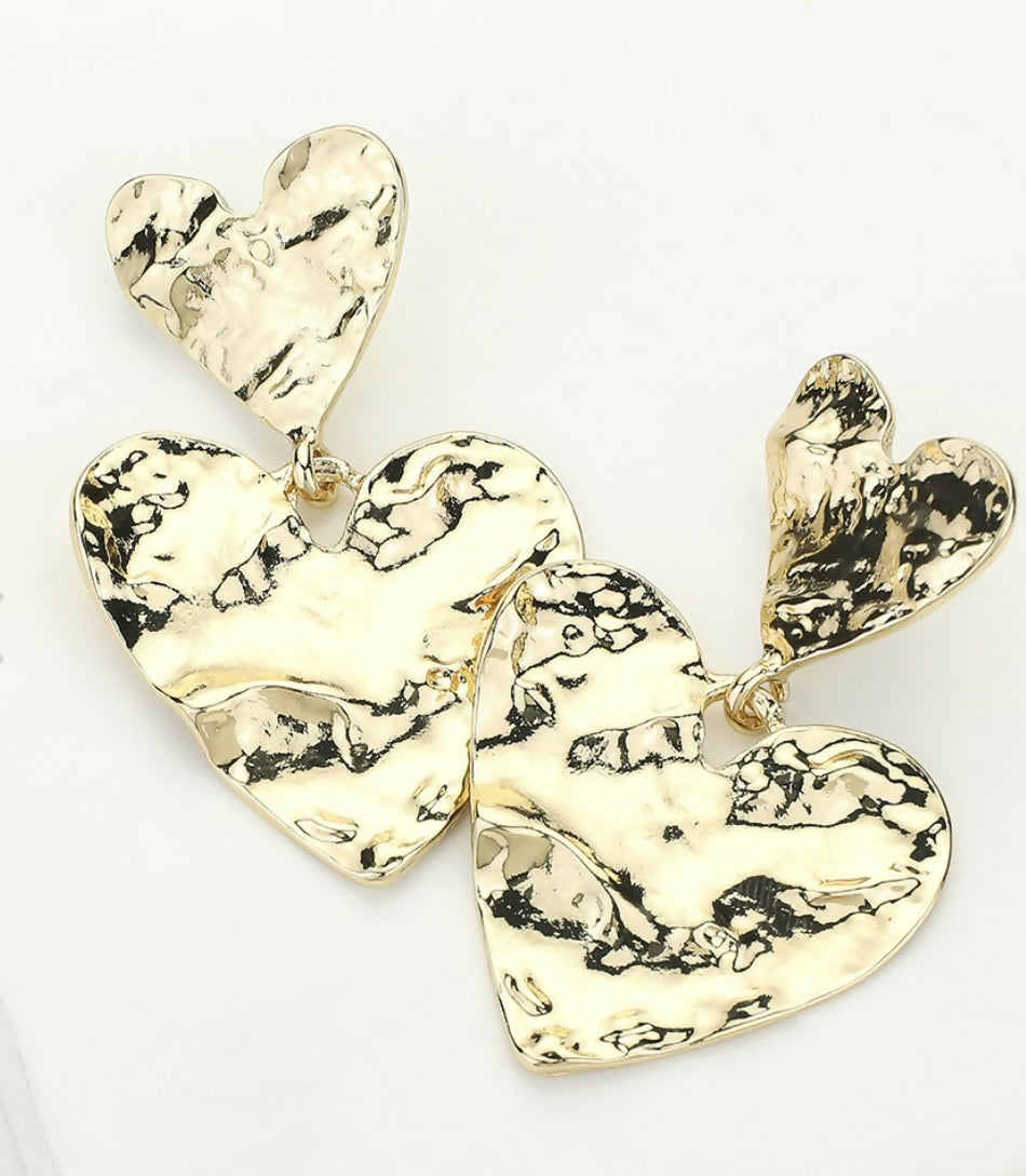 Hammered Gold Heart Earrings
