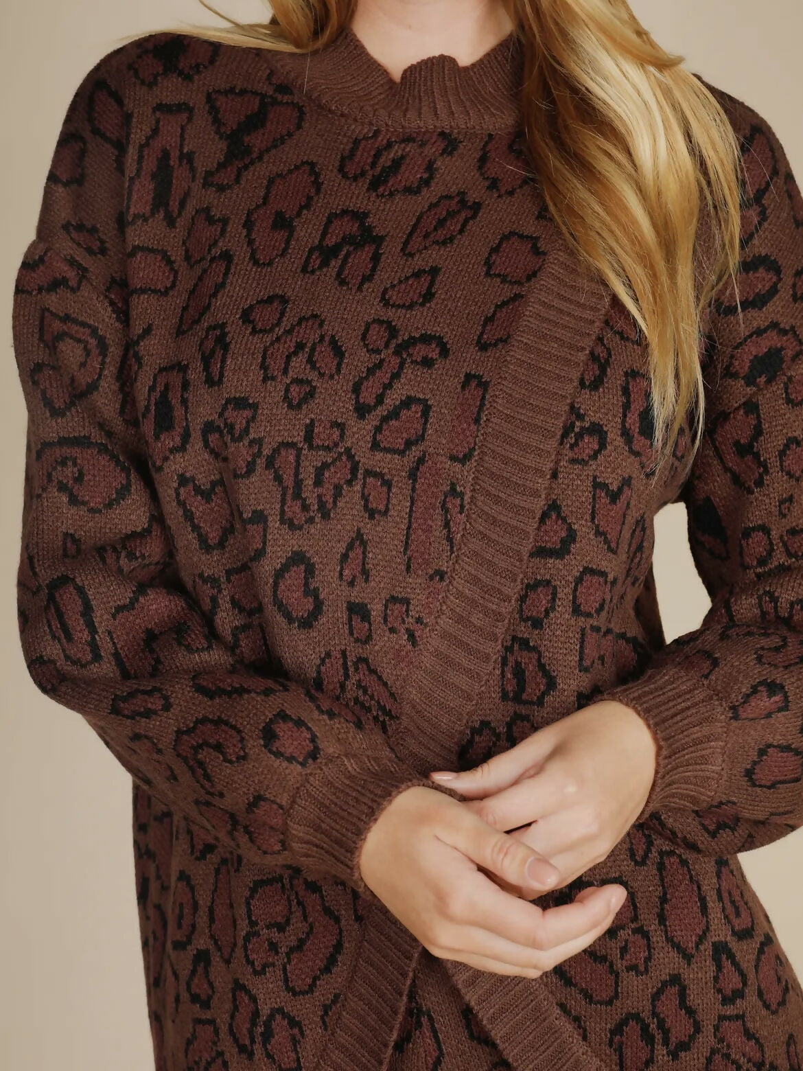 Animal Print Overlap Sweater + Short Set