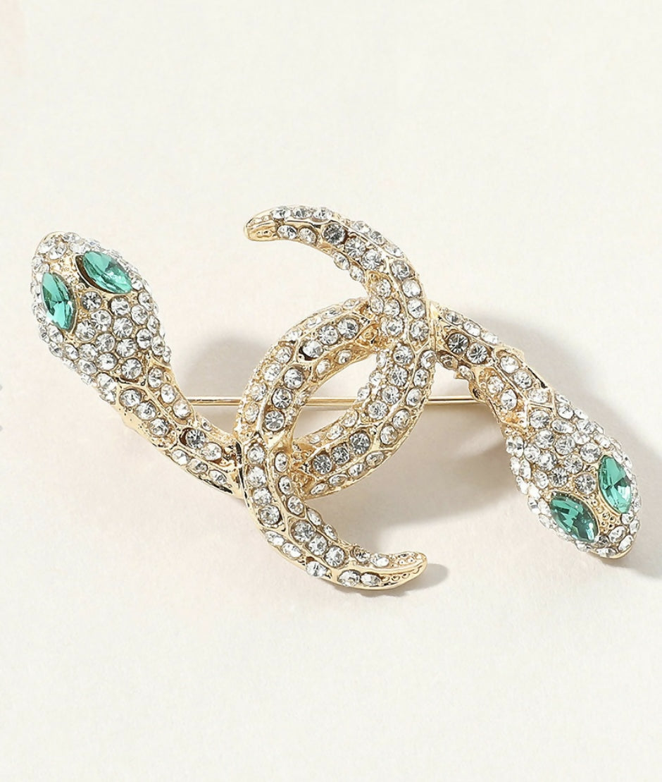 Rhinestone Snake Brooch