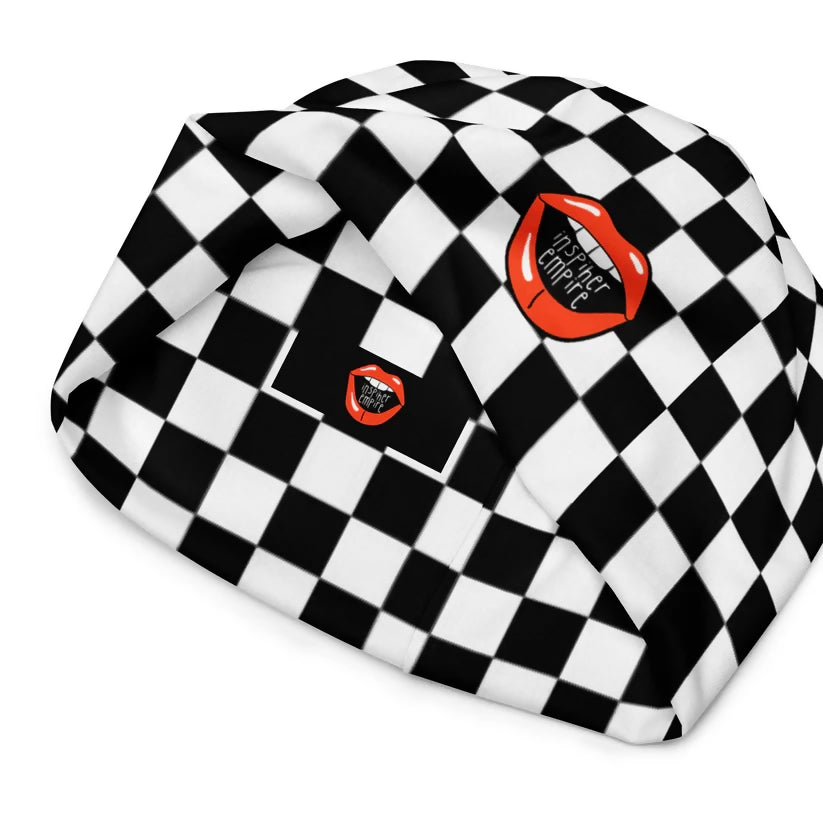 Bogosplit--IHER Checkered Lips Beanie inside