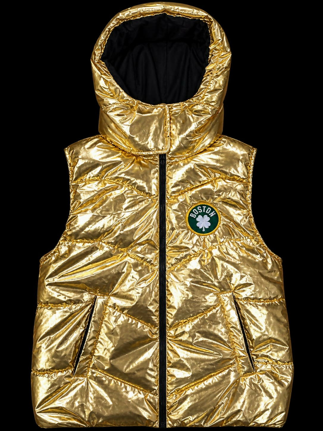 Mavlife Metallic Gold Celtics Puffer Vest.
