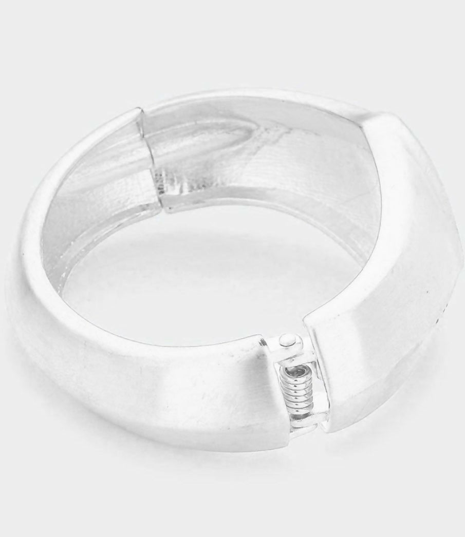Brushed Metal Hinged Bracelet - Silver