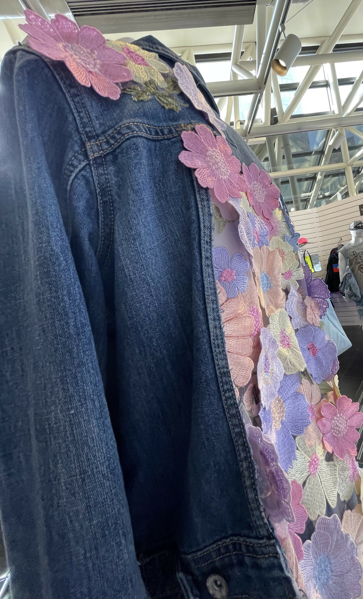 Floral jean jacket with cut out back