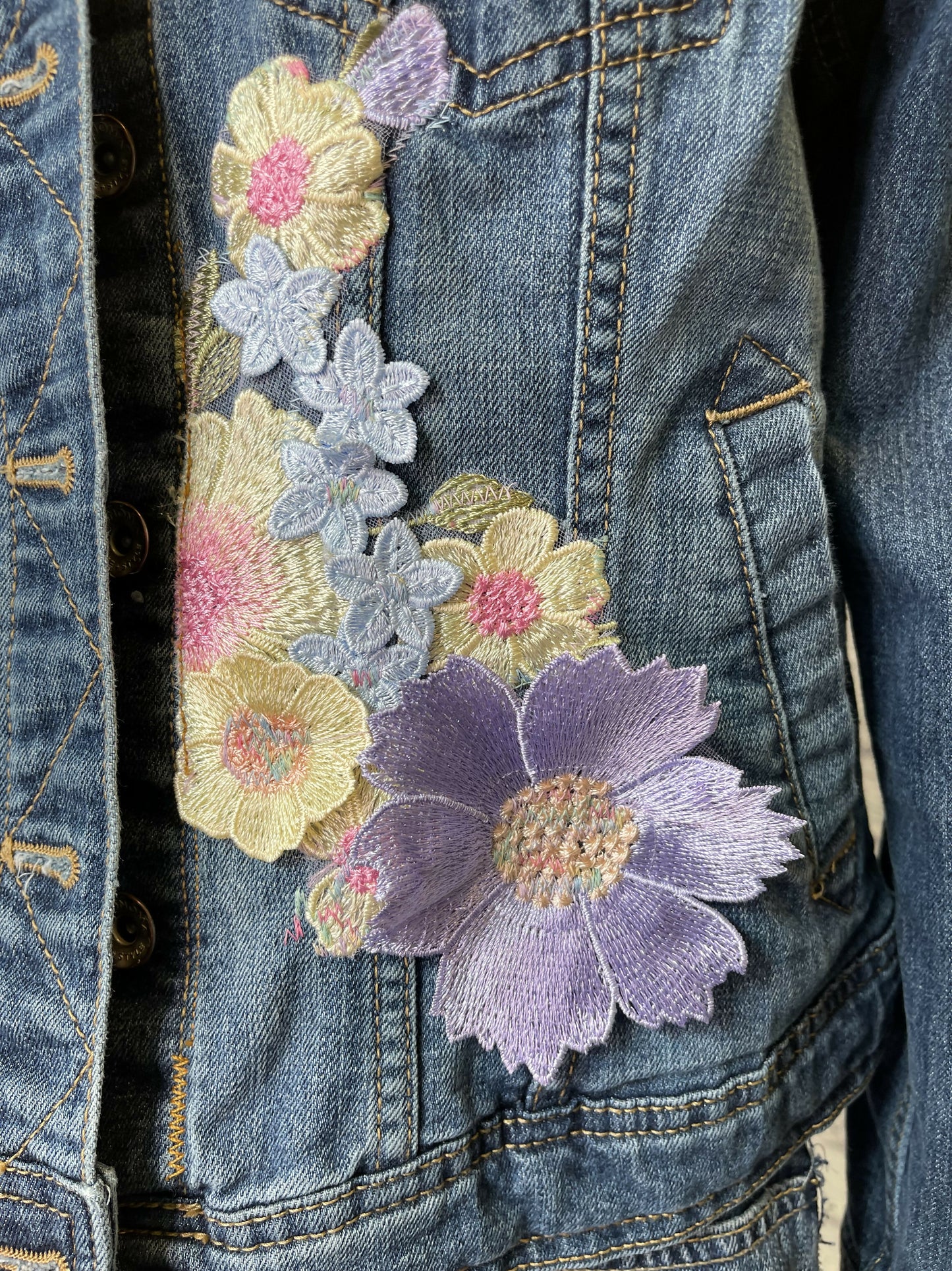 Floral jean jacket with cut out back