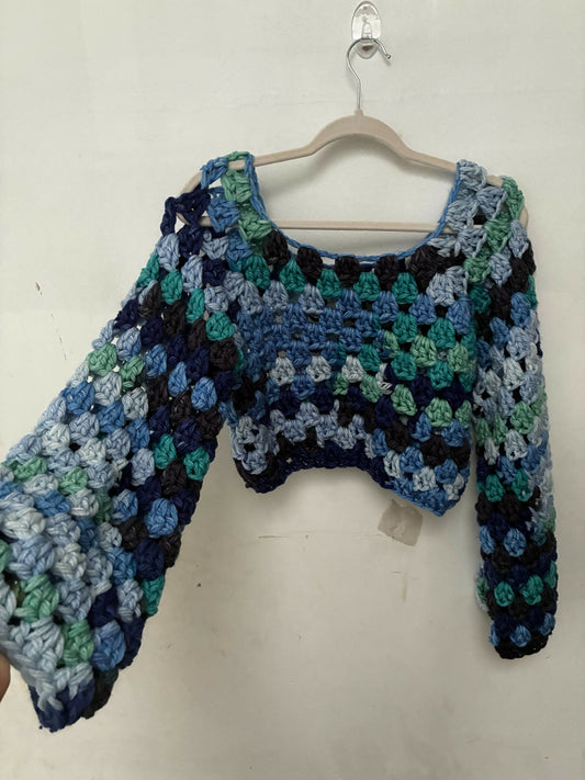 Blue Crocheted Pullover
