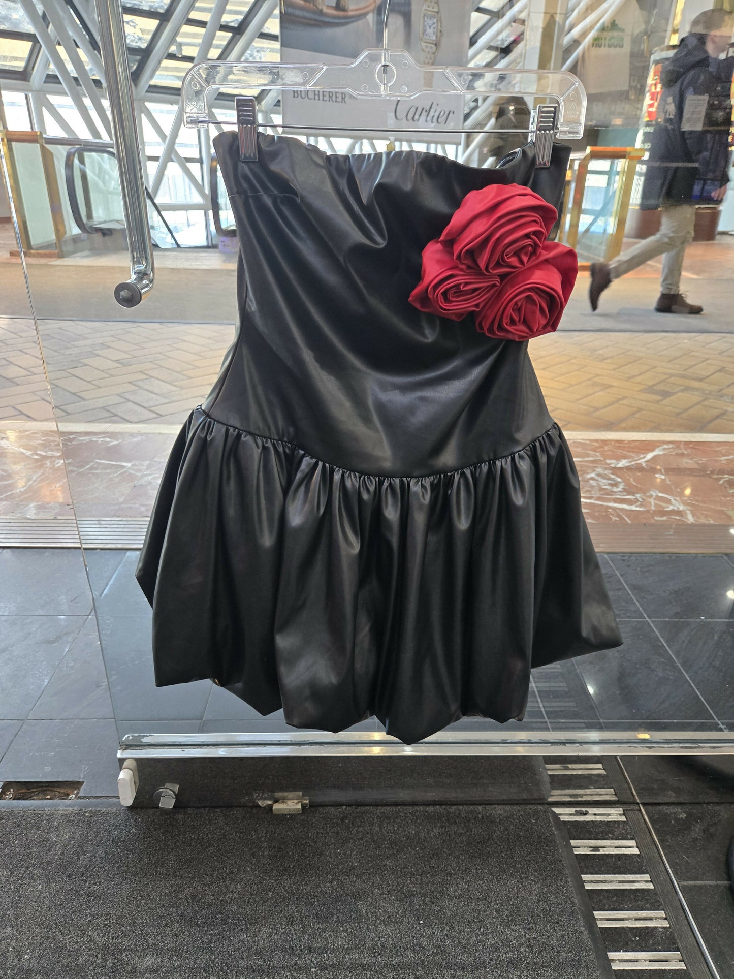 Black puff dress with roses