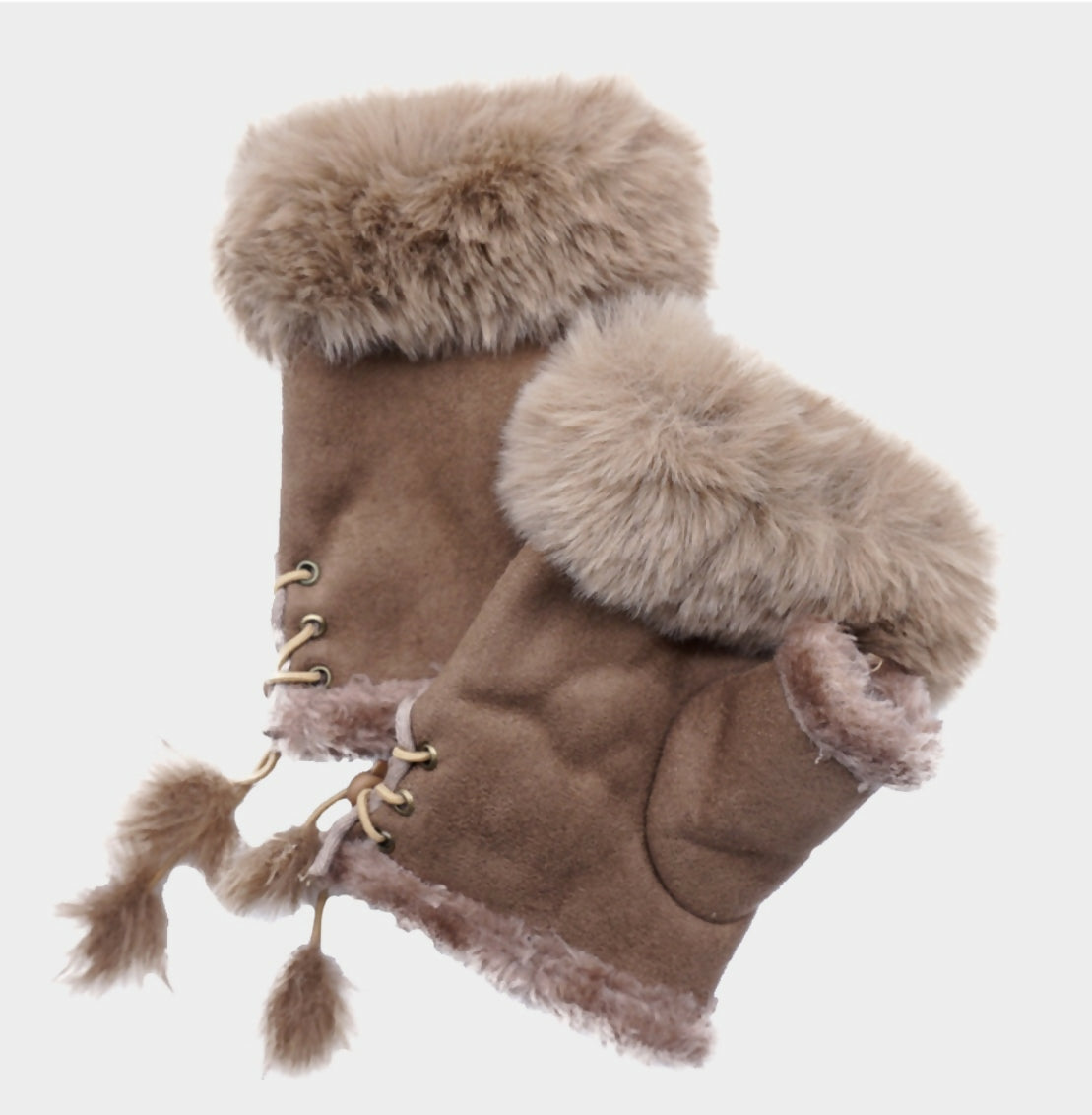 Fingerless Faux Fur & Suede Gloves -Camel