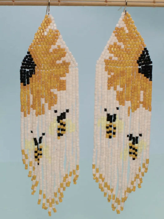 Sunflower Beaded Fringe Earrings