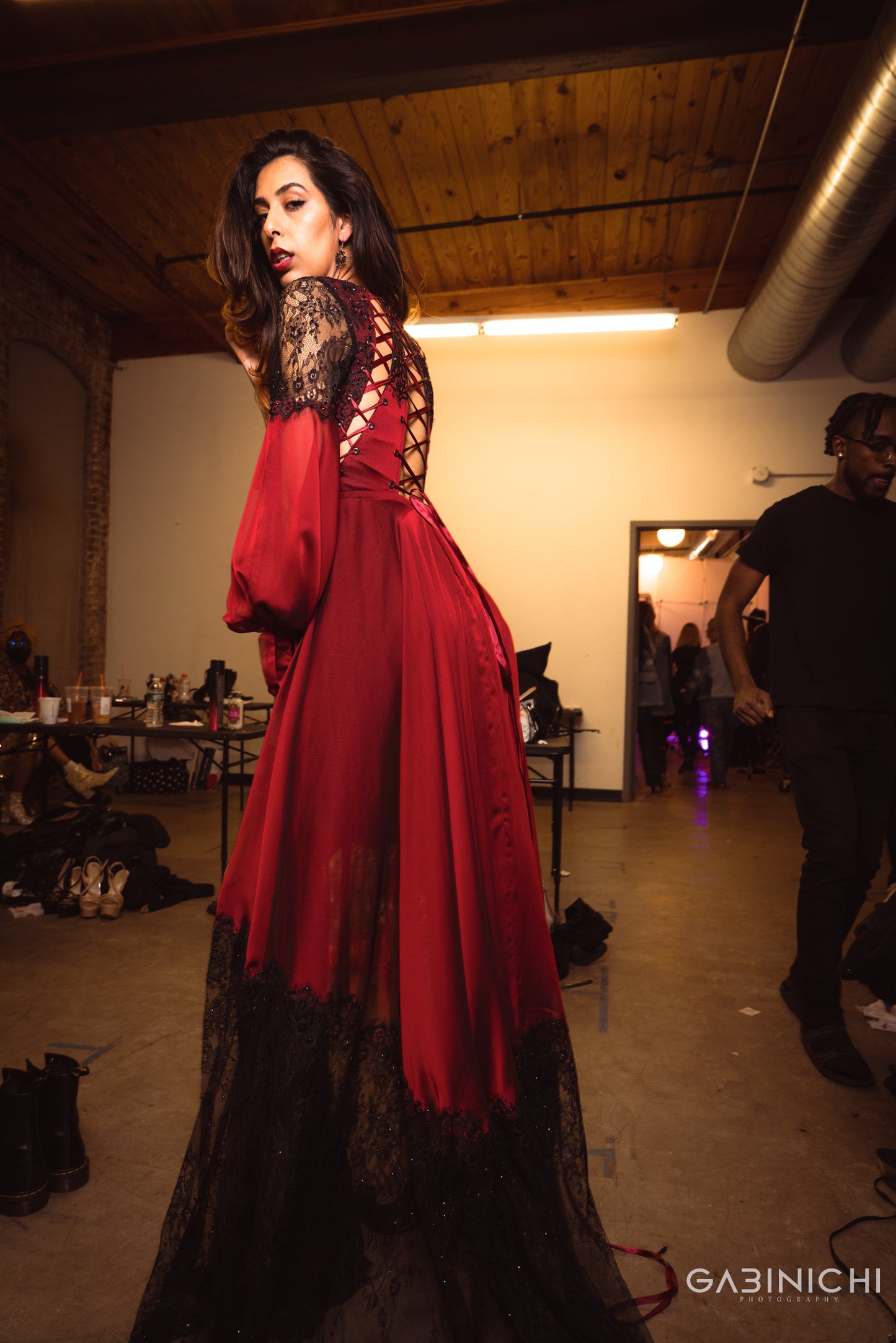 Red and Black Lace Gown