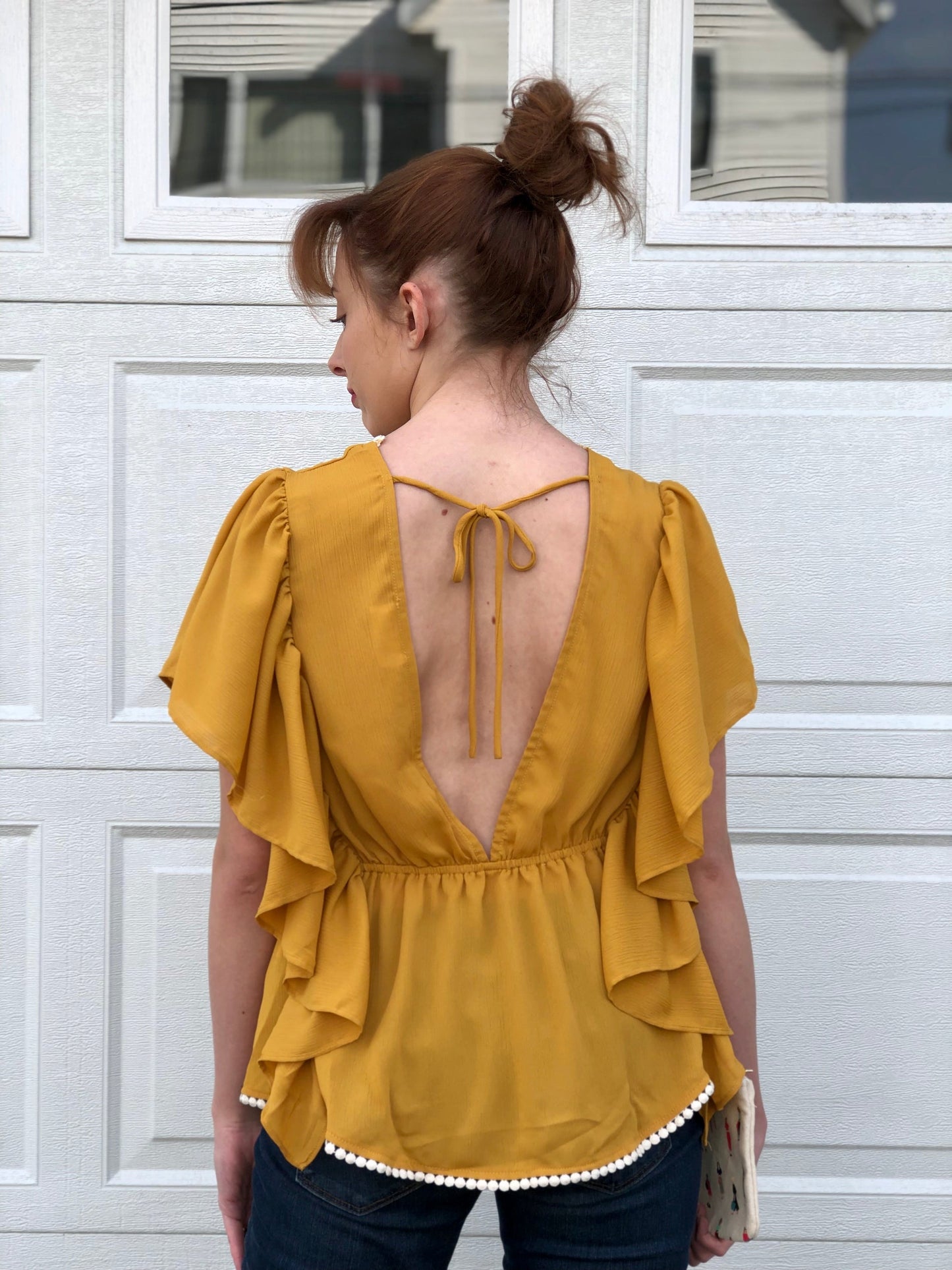 V Neck Butterfly Sleeve Blouse - Medium