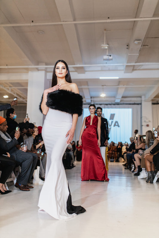Black and white evening dress
