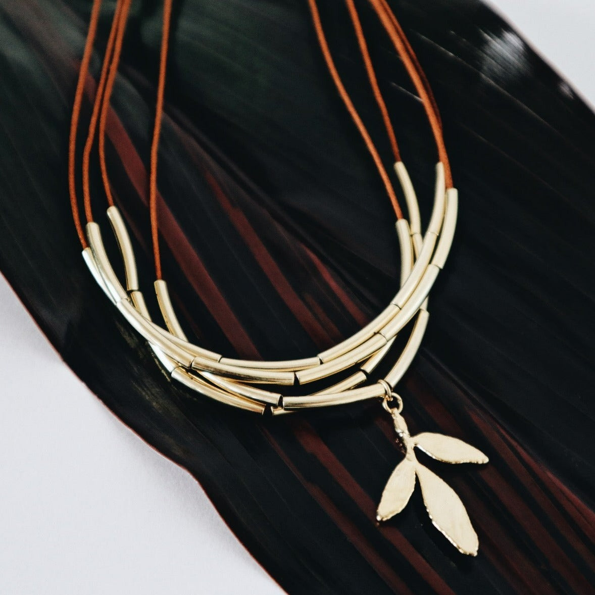 Cupress Leaf with Cotton Yard Necklace