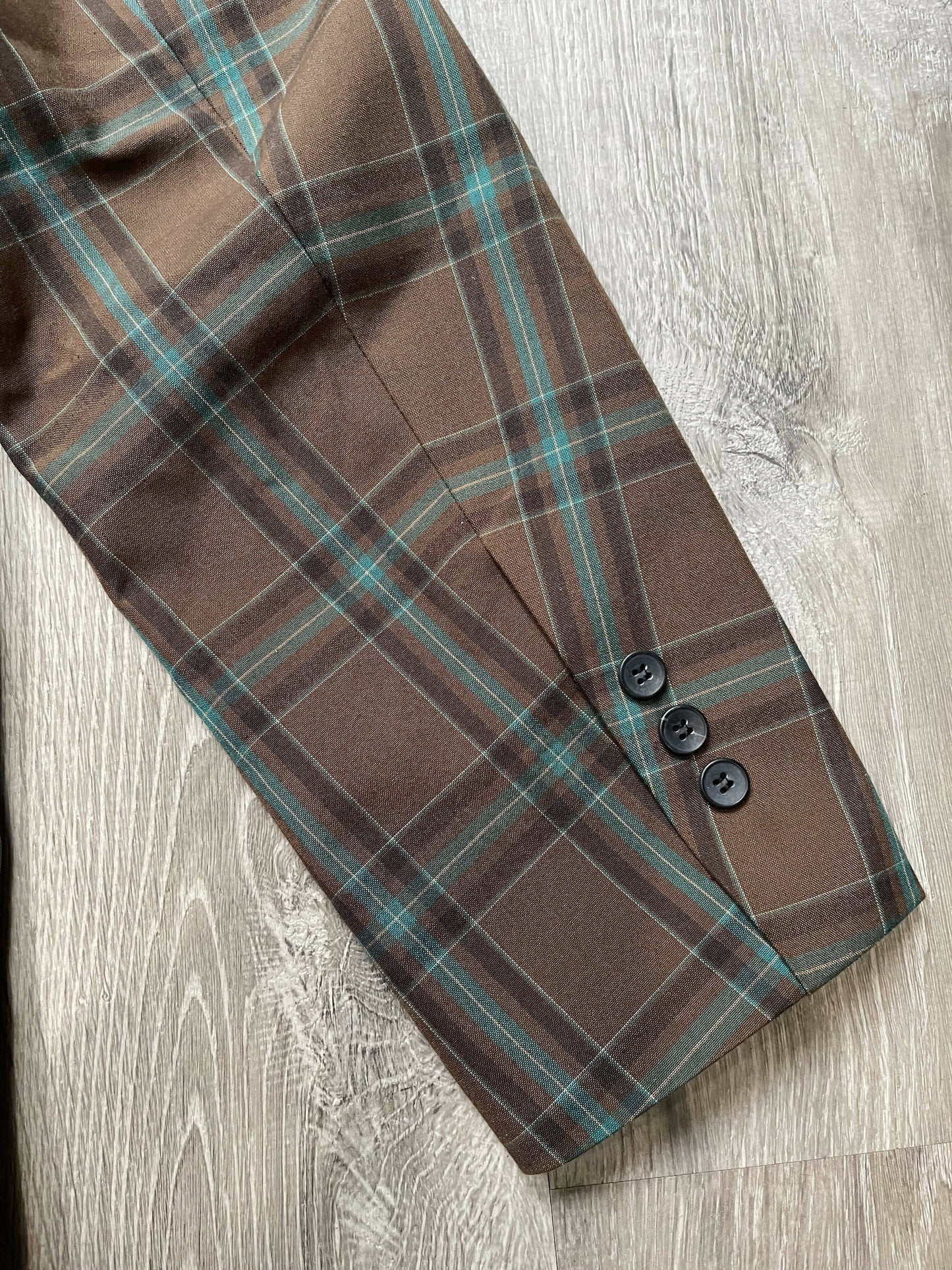 Retro Elegance: Blue and Brown Checked Suit Jacket