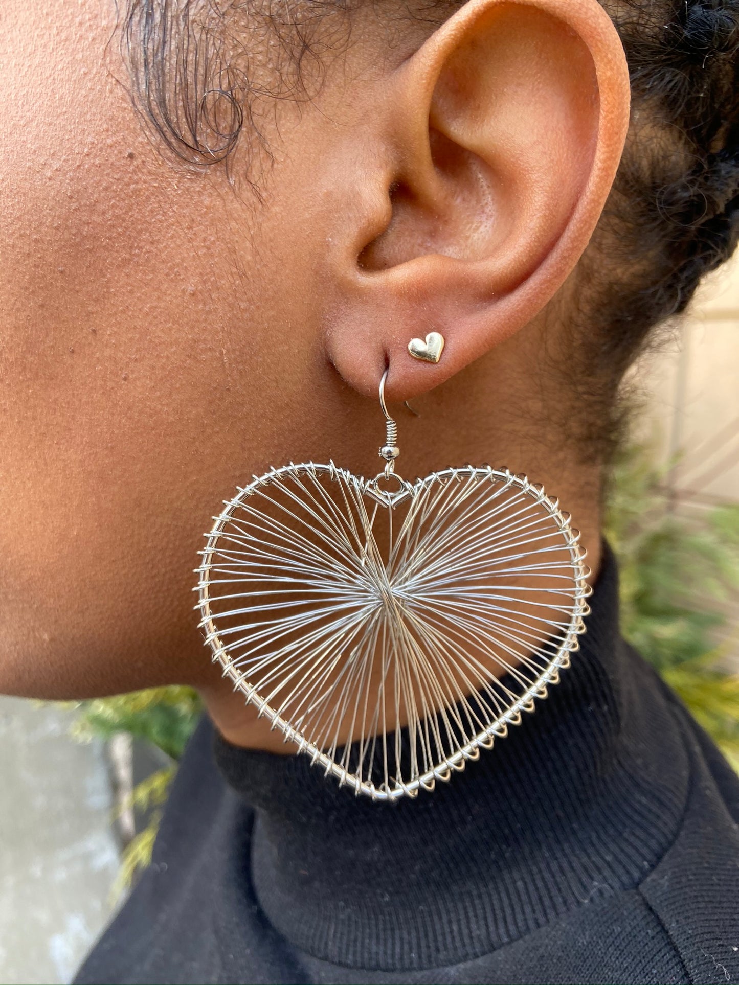 WIRED HEART DROP EARRINGS - SILVER
