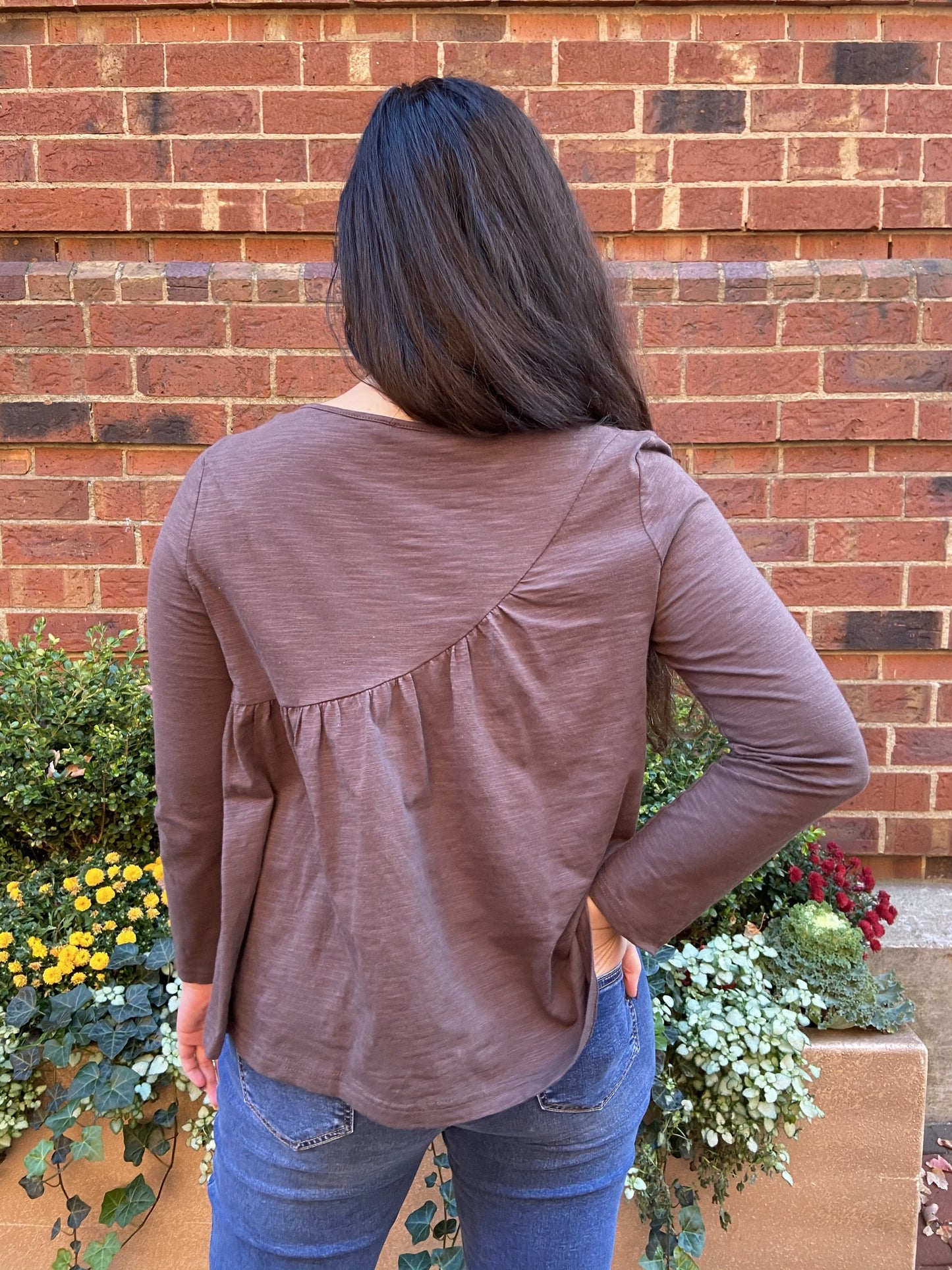 ASYMMETRICAL RUFFLED LONG SLEEVE TOP