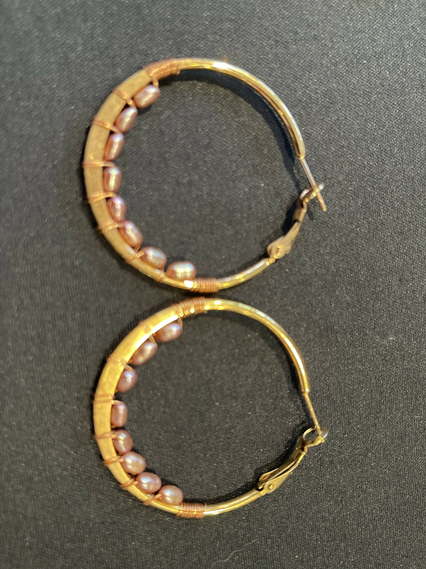 Pearl Hoops Medium Rose Gold