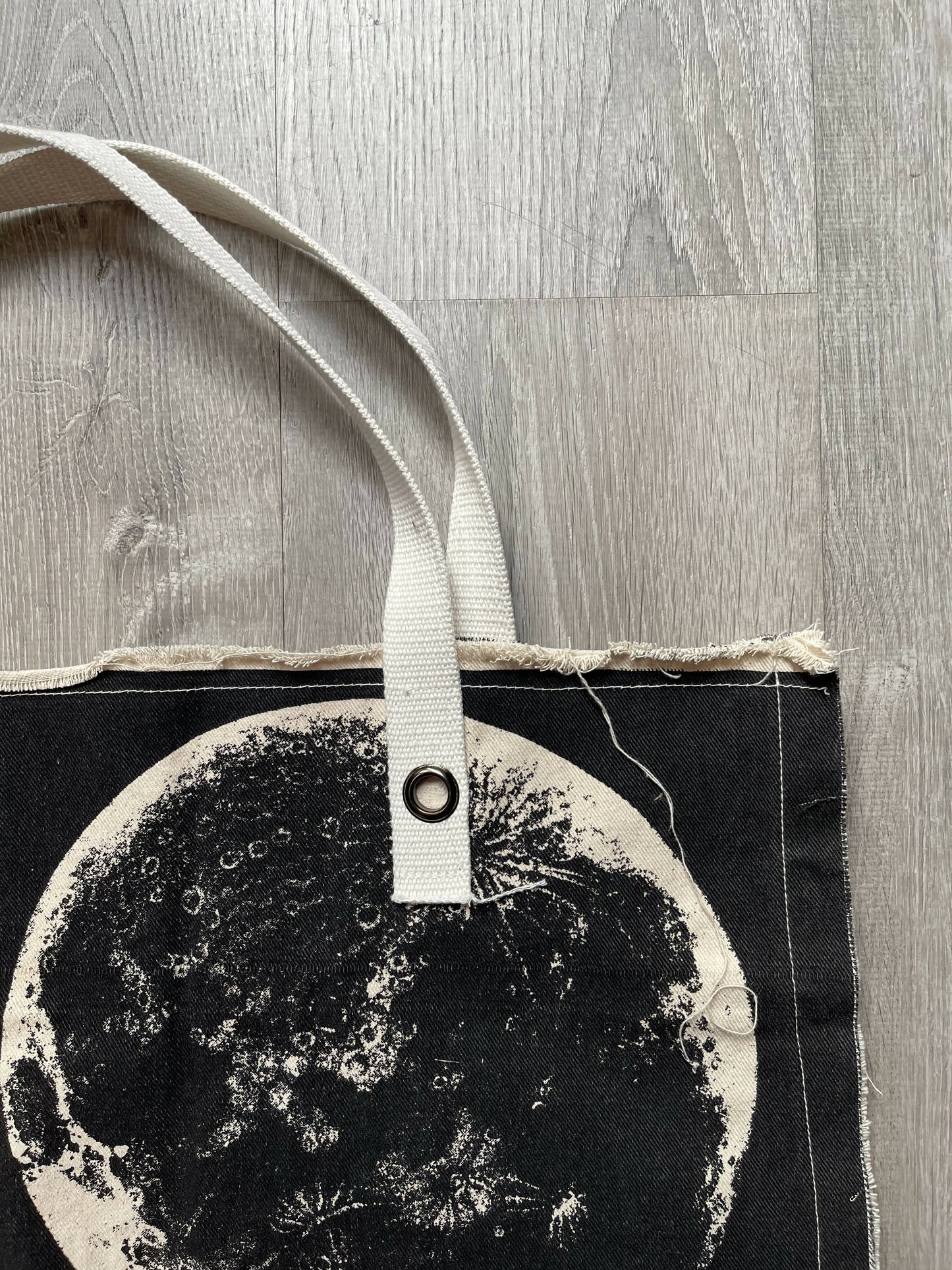 Celestial Chic: Hand-Printed Moon Map Canvas Tote