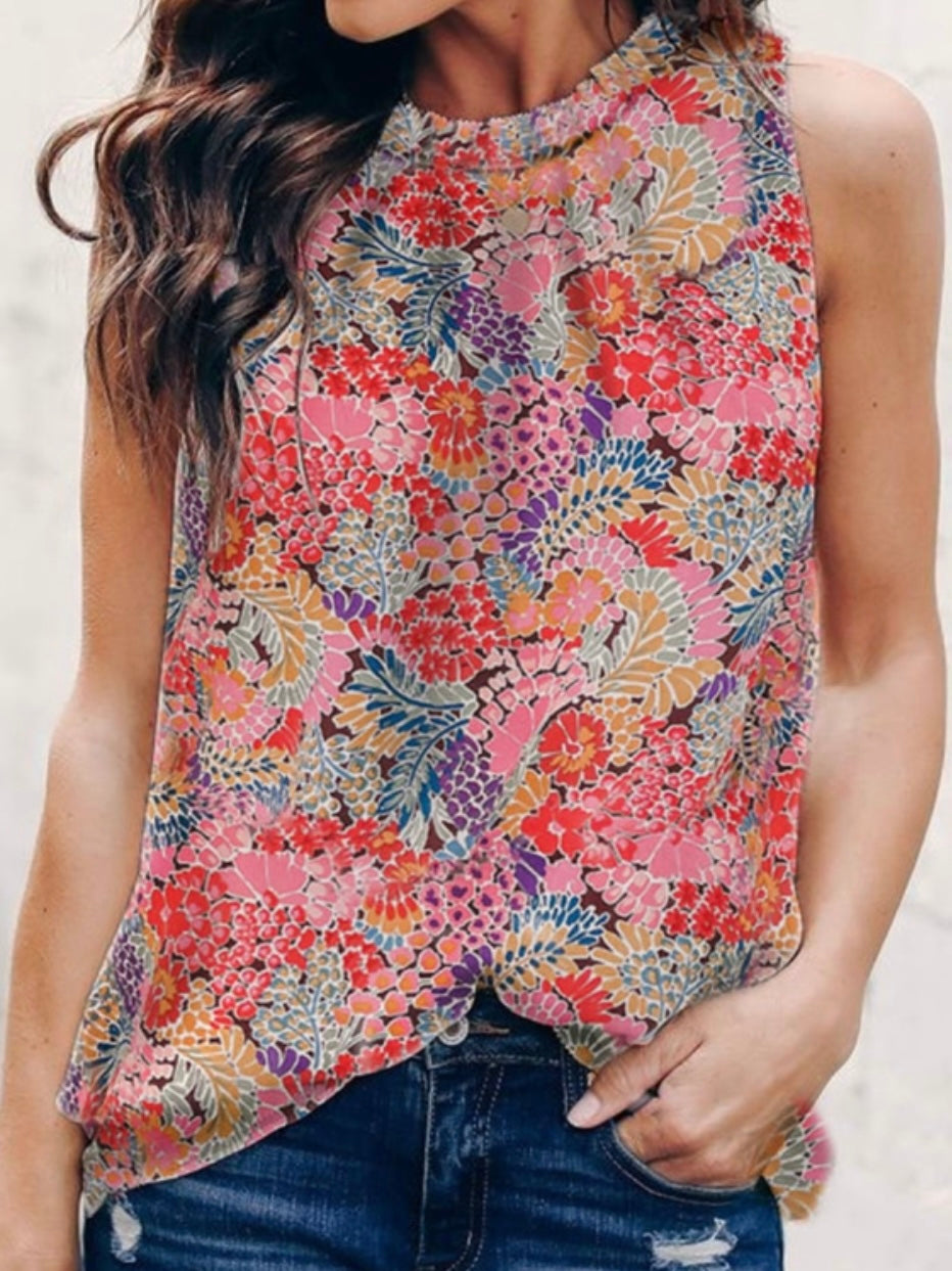 FLORAL RUFFLED COLLAR TANK