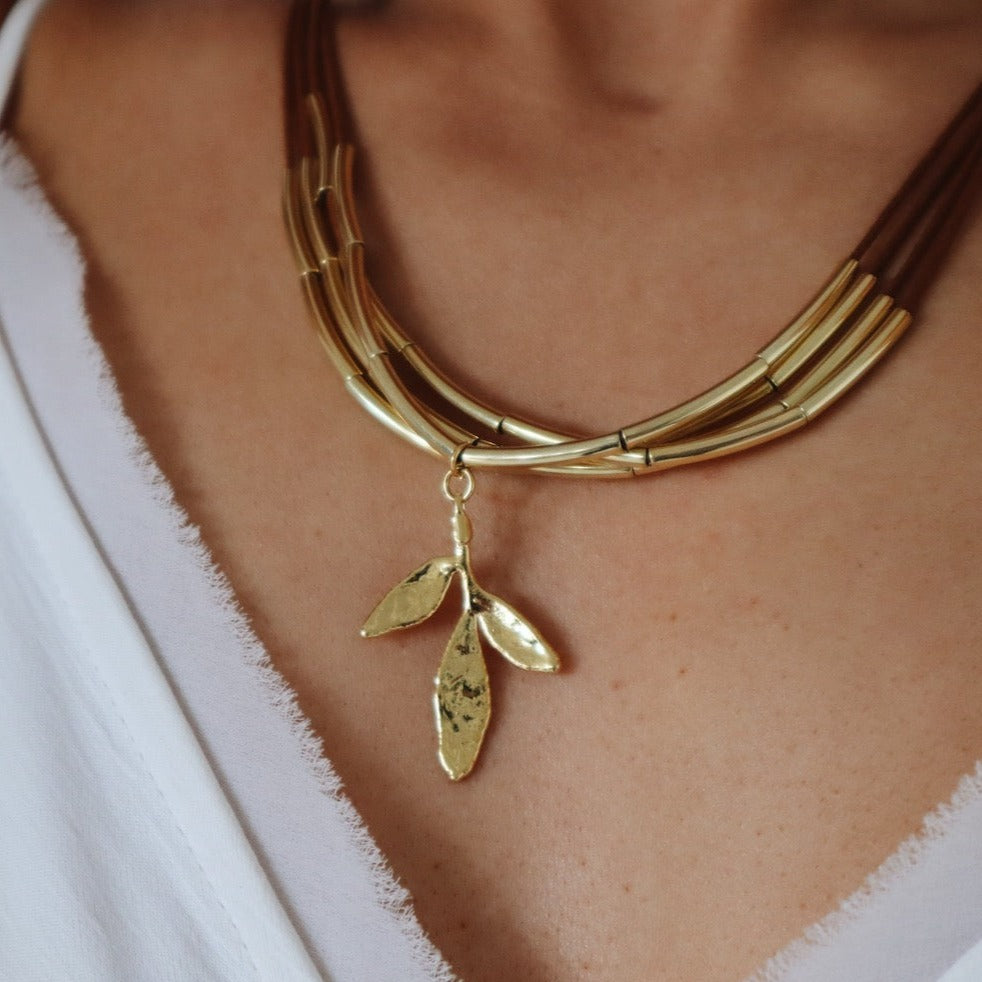 Cupress Leaf with Cotton Yard Necklace