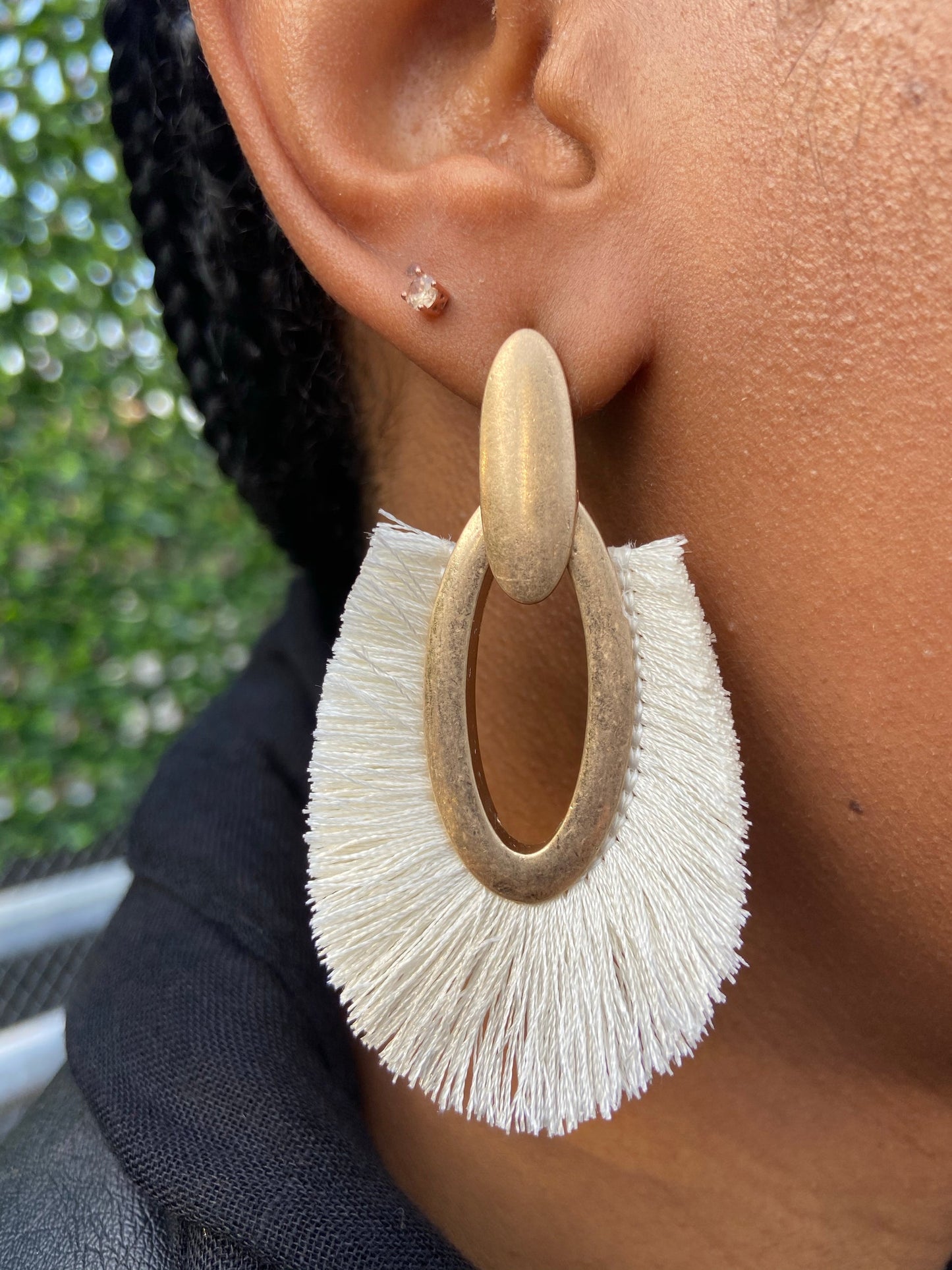 Oval Fringe Drop Earrings