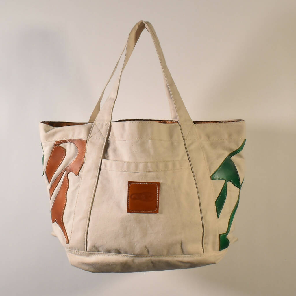 "Deconstructed Sneaker" Tote Bag - Tan/Green