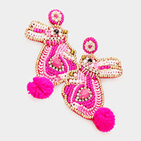Pink Pom Pom Point Sequin Beaded Bunny Earrings