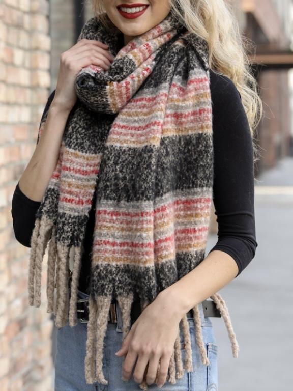 MOHAIR STRIPE TASSEL SCARF