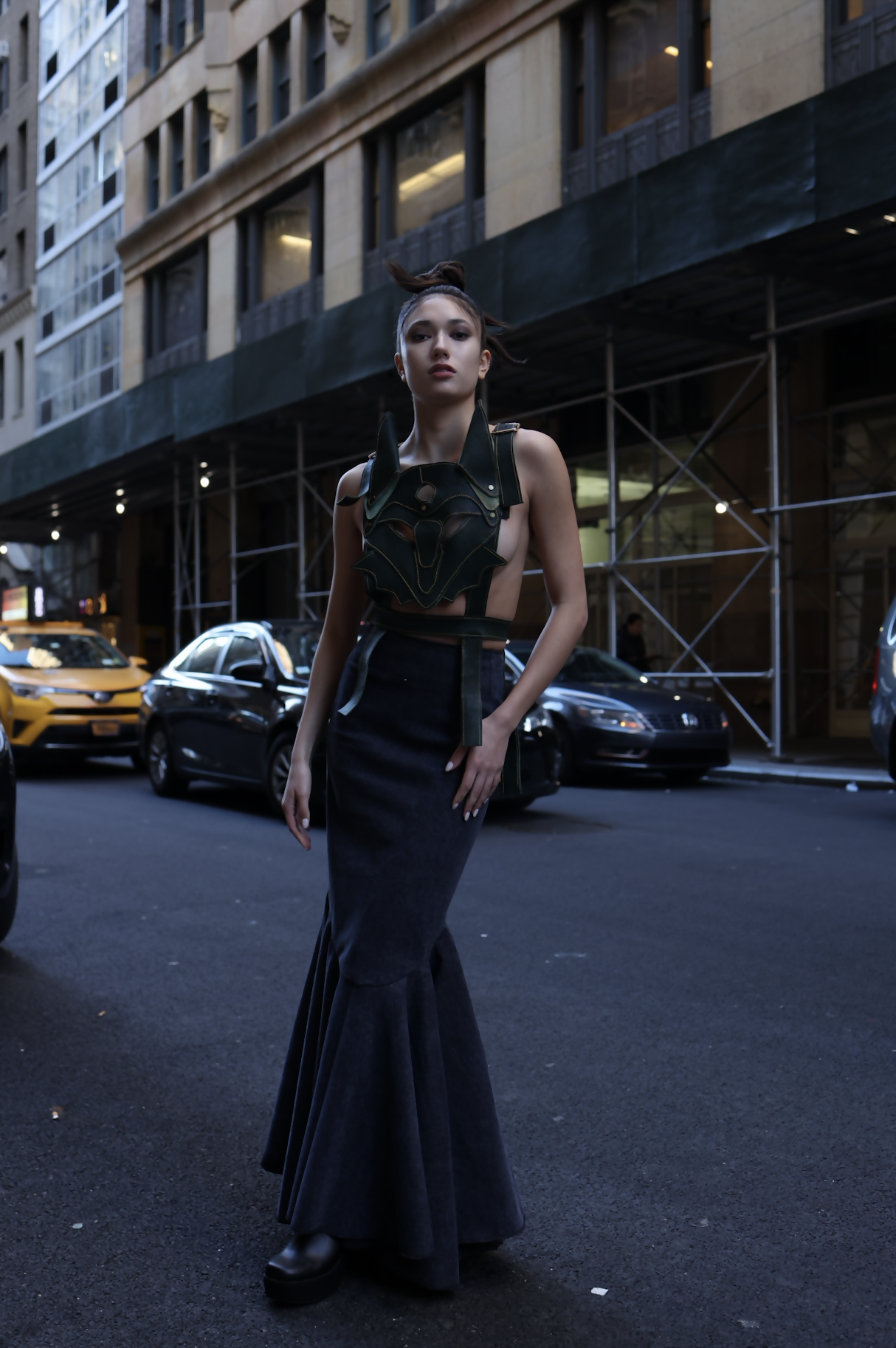 Whimsical Fox Elegance: Dark Green Leather Vest with 3D Design